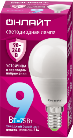 Лампа светодиодная 90 422 OLL-G45-9-230-6.5K-E14-FR (PRO 90-240В) ОНЛАЙТ 90422 Лампа светодиодная 90 422 OLL-G45-9-230-6.5K-E14-FR (PRO 90-240В) ОНЛАЙТ 90422