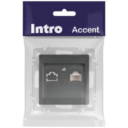 Розетка компьютерная 1-м СП Accent 6-303-07 RJ45 IP20 графит Intro Б0063638