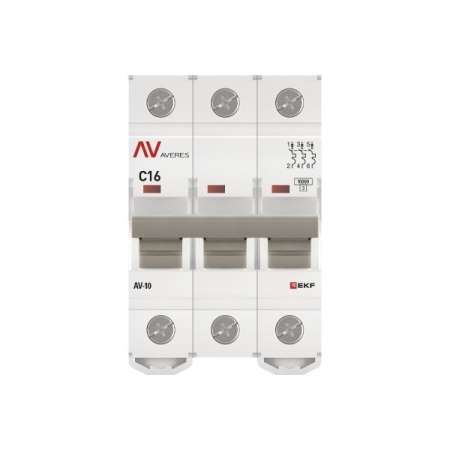 Выключатель автоматический модульный 3п C 16А 10кА AV-10 AVERES EKF mcb10-3-16C-av