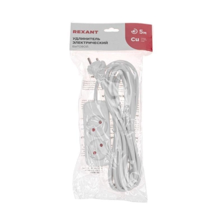 Удлинитель 2х5м без заземл. STANDARD 2х1кв.мм бел. Rexant 13-4002 Удлинитель 2х5м без заземл. STANDARD 2х1кв.мм бел. Rexant 13-4002