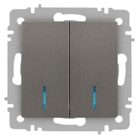 Выключатель 2-кл. СП Accent 6-105-09 10А IP20 250В с подсветкой AL/CU титан Intro Б0063525