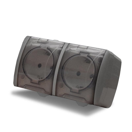 Розетка 2-м ОП Клио 16А IP54 с заземл. с прозр. крышкой сер. UNIVersal К2232-Gr Розетка 2-м ОП Клио 16А IP54 с заземл. с прозр. крышкой сер. UNIVersal К2232-Gr