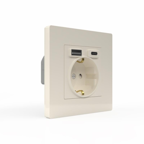 Розетка 1-м СП Pixel IP20 с заземл. с 2-мя заряд. устр. USB тип A+C механизм беж. TOKOV ELECTRIC TKE-PX-R1U2AC-C02