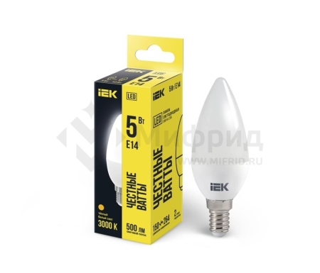 Лампа светодиодная C35 5Вт свеча 3000К тепл. бел. E14 450лм 230-240В IEK LLE-C35-5-230-30-E14
