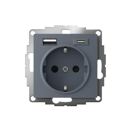 Розетка AtlasDesign 16А с 2-мя заряд. устройствами USB тип A+C 5В/2.4А 2х5В/1.2А механизм грифель SE ATN000732