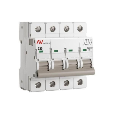 Выключатель автоматический модульный 4п C 20А 6кА AV-6 AVERES EKF mcb6-4-20C-av Выключатель автоматический модульный 4п C 20А 6кА AV-6 AVERES EKF mcb6-4-20C-av