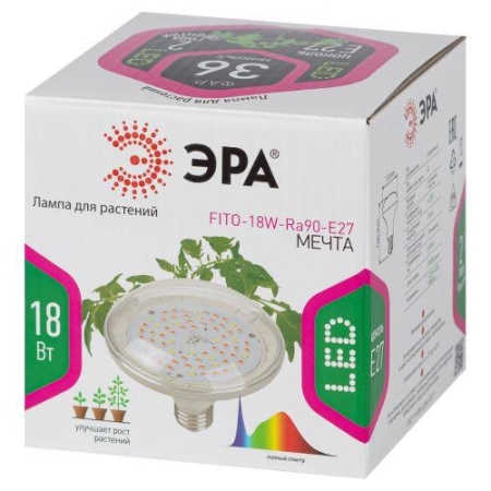 Лампа светодиодная FITO-18W-Ra90-E27 18Вт Е27 для растений полноспектральная Эра Б0057710 Лампа светодиодная FITO-18W-Ra90-E27 18Вт Е27 для растений полноспектральная Эра Б0057710