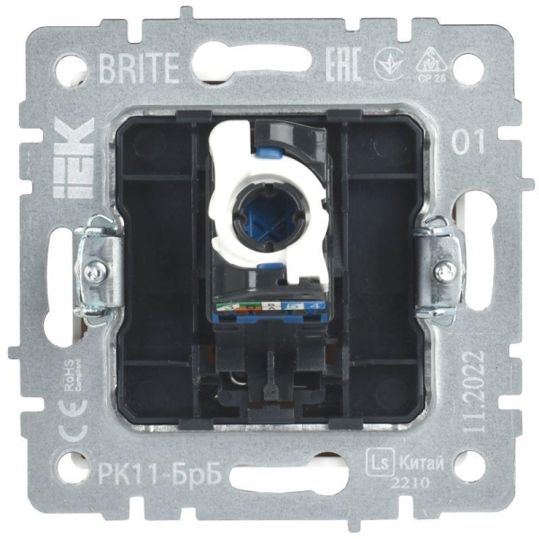 Розетка компьютерная СП RJ45 кат.6 BRITE РК11-БрБ механизм бел. IEK BR-K10-2-K01 Розетка компьютерная СП RJ45 кат.6 BRITE РК11-БрБ механизм бел. IEK BR-K10-2-K01