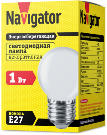 Лампа светодиодная 61 243 NLL-G45-1-230-W-E27 1Вт шар матовая E27 176-264В Navigator 61243 Лампа светодиодная 61 243 NLL-G45-1-230-W-E27 1Вт шар матовая E27 176-264В Navigator 61243