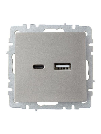 Розетка BRITE USB A+C 18Вт РЮ11-1-БрС механизм сталь IEK BR-U22-018-K46