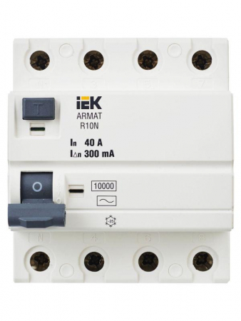 Выключатель дифференциального тока (УЗО) 4п 40А 300мА тип AC ВДТ R10N ARMAT IEK AR-R10N-4-040C300 Выключатель дифференциального тока (УЗО) 4п 40А 300мА тип AC ВДТ R10N ARMAT IEK AR-R10N-4-040C300