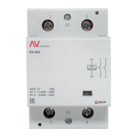 Контактор модульный КМ 80А 2NО 230В AC (3 мод.) AVERES EKF km-av-3-80-20-230V Контактор модульный КМ 80А 2NО 230В AC (3 мод.) AVERES EKF km-av-3-80-20-230V