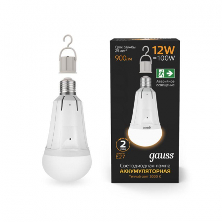 Лампа светодиодная Black 12Вт A80 грушевидная 4100К нейтр. бел. E27 900лм авар. аккум. Li-Ion GAUSS 102002112 Лампа светодиодная Black 12Вт A80 грушевидная 4100К нейтр. бел. E27 900лм авар. аккум. Li-Ion GAUSS 102002112