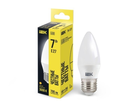 Лампа светодиодная C35 7Вт свеча 3000К E27 230В IEK LLE-C35-7-230-30-E27 Лампа светодиодная C35 7Вт свеча 3000К E27 230В IEK LLE-C35-7-230-30-E27