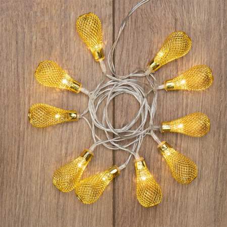 Гирлянда светодиодная "Восточные фонарики" 10LED желт. 1.5м питание 2хАА провод прозр. Neon-Night 303-071