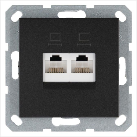 Розетка компьютерная 2-м RJ45 IP20 кат. 5E механизм антрацит Jasmart G6106B Розетка компьютерная 2-м RJ45 IP20 кат. 5E механизм антрацит Jasmart G6106B