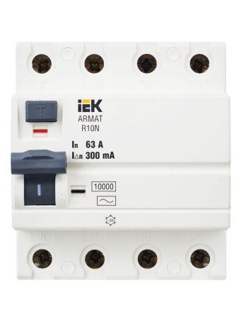 Выключатель дифференциального тока (УЗО) 4п 63А 300мА тип AC ВДТ R10N ARMAT IEK AR-R10N-4-063C300 Выключатель дифференциального тока (УЗО) 4п 63А 300мА тип AC ВДТ R10N ARMAT IEK AR-R10N-4-063C300