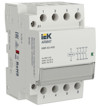 Контактор модульный KMR 63А 230В AC 4НО ARMAT IEK AR-KMR10-063-40-230 Контактор модульный KMR 63А 230В AC 4НО ARMAT IEK AR-KMR10-063-40-230