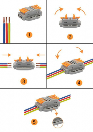 Клемма строительно-монтажная СМК проходная 222-423P 3п 0.08-4кв.мм с монтажной площадкой сер. (блист.5шт) Rexant 07-6263-5