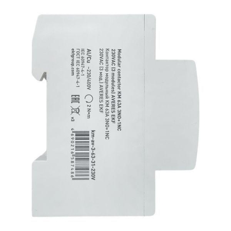 Контактор модульный КМ 63А 3NO+1NC 230В AC (3 мод.) AVERES EKF km-av-3-63-31-230V Контактор модульный КМ 63А 3NO+1NC 230В AC (3 мод.) AVERES EKF km-av-3-63-31-230V