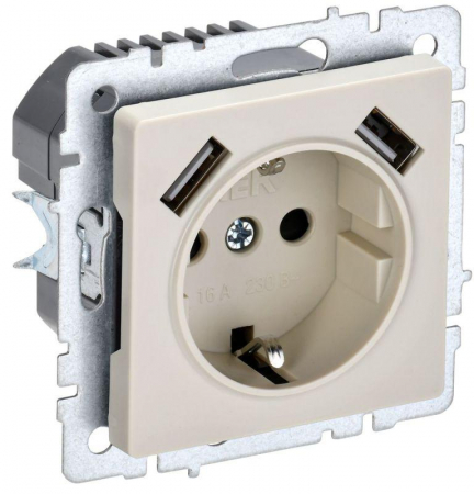 Розетка BRITE РЮш10-1-БрКр 16А с USB A+A 2.1А с заземл. защ. шторки механизм беж. IEK BR-R14-16-U21-D21-K10 Розетка BRITE РЮш10-1-БрКр 16А с USB A+A 2.1А с заземл. защ. шторки механизм беж. IEK BR-R14-16-U21-D21-K10