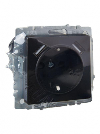 Розетка BRITE РЮш10-2-БрЧ 16А с USB A+A 3.1А с заземл. защ. шторки механизм черн. IEK BR-R14-16-U21-D31-K02