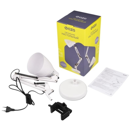 Светильник настольный TBL-02 под лампу Е27 (струбцина и подставка в компл.) бел. ФАZА 5046252