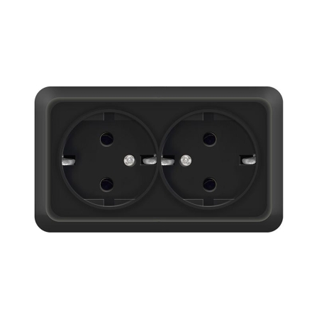 Розетка 2-м ОП Олимп 16А IP20 с заземл. черн. Universal 2216 Розетка 2-м ОП Олимп 16А IP20 с заземл. черн. Universal 2216