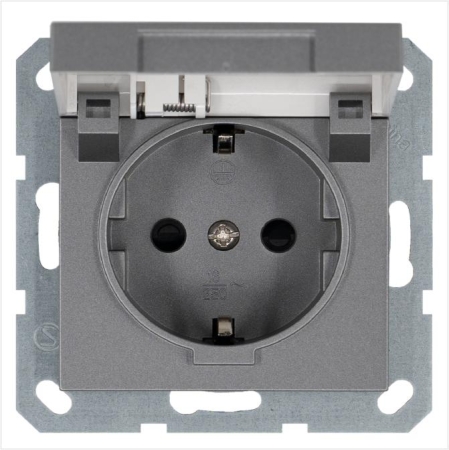 Розетка 1-м Shuko 16А IP20 с заземл. защ. шторки с крышкой механизм алюм. Jasmart G5505S Розетка 1-м Shuko 16А IP20 с заземл. защ. шторки с крышкой механизм алюм. Jasmart G5505S