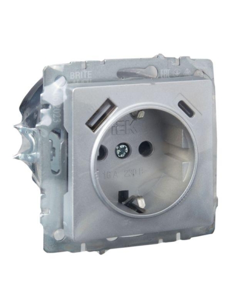 Розетка BRITE РЮш11-1-БрА 16А с USB A+C 18Вт с заземл. защ. шторки механизм алюм. IEK BR-R14-16-U22-018-K47