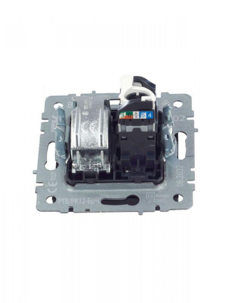 Розетка компьютерная + телевизионная 2-м Brite РТВ/РК12-БрЧ RJ45 кат.5E + TV механизм черн. IEK BR-AK20-1-K02 Розетка компьютерная + телевизионная 2-м Brite РТВ/РК12-БрЧ RJ45 кат.5E + TV механизм черн. IEK BR-AK20-1-K02