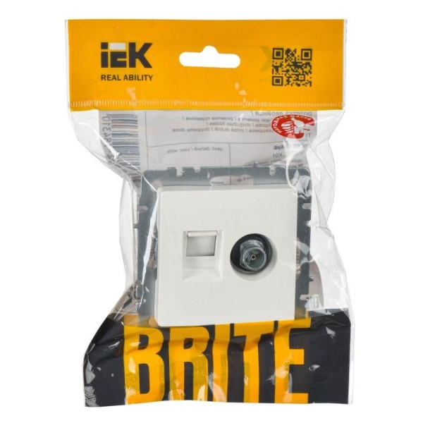 Розетка компьютерная + телевизионная 2-м Brite РТВ/РК12-БрБ RJ45 кат.5E + TV механизм бел. IEK BR-AK20-1-K01 Розетка компьютерная + телевизионная 2-м Brite РТВ/РК12-БрБ RJ45 кат.5E + TV механизм бел. IEK BR-AK20-1-K01