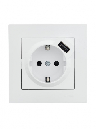 Розетка 1-м СП Vesna с заземл. с заряд. устройством USB механизм бел. LEZARD 742-0288-181 Розетка 1-м СП Vesna с заземл. с заряд. устройством USB механизм бел. LEZARD 742-0288-181