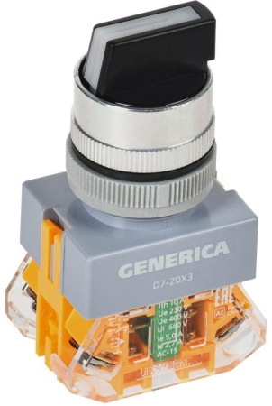 Переключатель D7-20X3 3 полож. 1НО+1НЗ черн. GENERICA BSW50-20X3-3-21-3-K02-G Переключатель D7-20X3 3 полож. 1НО+1НЗ черн. GENERICA BSW50-20X3-3-21-3-K02-G