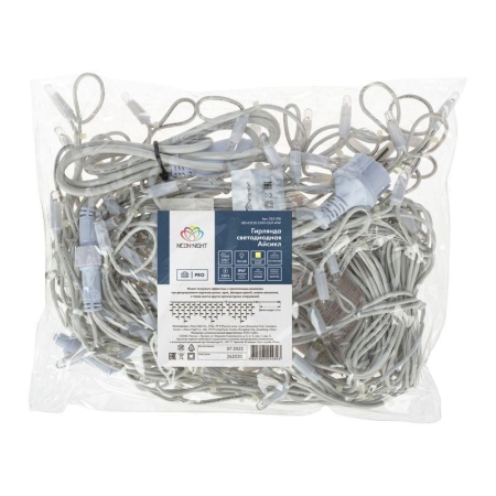 Гирлянда светодиодная "Айсикл" (бахрома) 5х0.7м 152LED тепл. бел. 12Вт IP67 провод бел. каучук (нужен шнур питания 315-001) Neon-Night 255-376 Гирлянда светодиодная "Айсикл" (бахрома) 5х0.7м 152LED тепл. бел. 12Вт IP67 провод бел. каучук (нужен шнур питания 315-001) Neon-Night 255-376