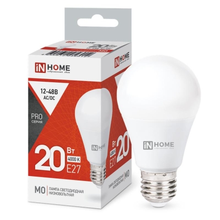 Лампа светодиодная низковольтная LED-MO-PRO 20Вт 12-48В E27 4000К 1650лм IN HOME 4690612056012 Лампа светодиодная низковольтная LED-MO-PRO 20Вт 12-48В E27 4000К 1650лм IN HOME 4690612056012