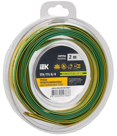 Трубка термоусадочная ТТУ нг-LS 8/4 желт./зел. (уп.2м) IEK UDR12-008-004-002-K52-T Трубка термоусадочная ТТУ нг-LS 8/4 желт./зел. (уп.2м) IEK UDR12-008-004-002-K52-T
