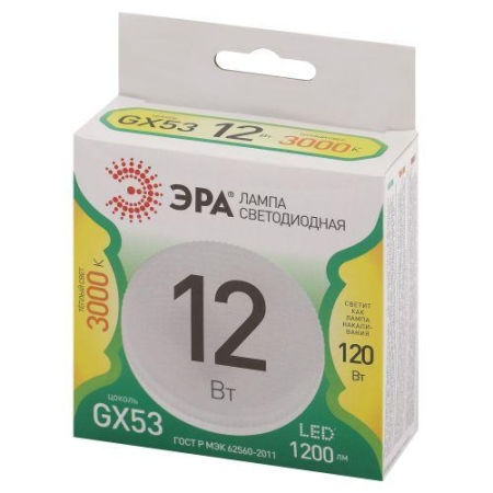 Лампа светодиодная GREEN LINE GX-12W-830-GX53 GL 12Вт таблетка 3000К свет тепл. GX53 Эра Б0067041 Лампа светодиодная GREEN LINE GX-12W-830-GX53 GL 12Вт таблетка 3000К свет тепл. GX53 Эра Б0067041