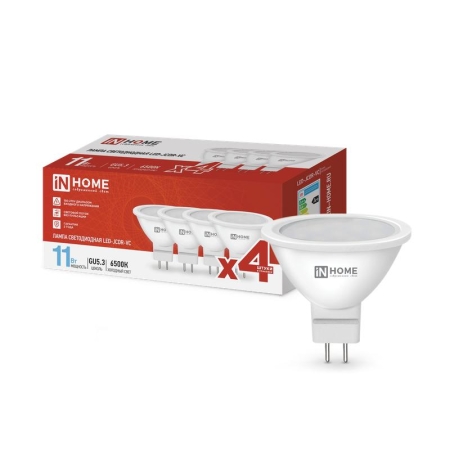 Лампа светодиодная LED-JCDR-VC 4PACK 11Вт 230В GU5.3 6500К 990лм (уп.4шт) IN HOME 4690612047959 Лампа светодиодная LED-JCDR-VC 4PACK 11Вт 230В GU5.3 6500К 990лм (уп.4шт) IN HOME 4690612047959