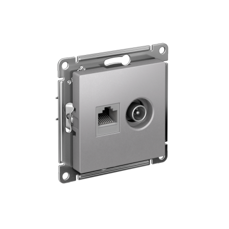 Розетка компьютерная + телевизионная 2-м СП AtlasDesign RJ45 кат.5E + TV механизм алюм. SE ATN000389