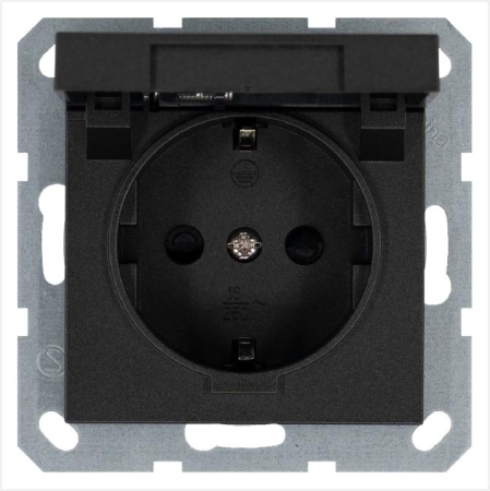 Розетка 1-м Shuko 16А IP20 с заземл. защ. шторки с крышкой механизм антрацит Jasmart G5505B Розетка 1-м Shuko 16А IP20 с заземл. защ. шторки с крышкой механизм антрацит Jasmart G5505B