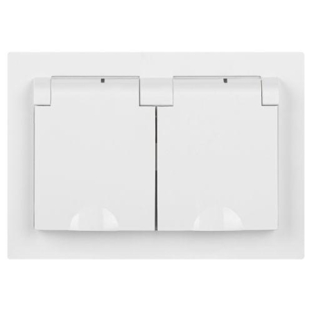 Розетка 2-м СП Accent 6-210-01 16А IP44 250В 2P+E Schuko с крышками защ. шторки AL/CU бел. Intro Б0063577 Розетка 2-м СП Accent 6-210-01 16А IP44 250В 2P+E Schuko с крышками защ. шторки AL/CU бел. Intro Б0063577