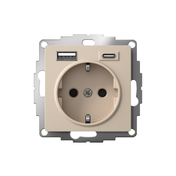 Розетка AtlasDesign 16А с 2-мя заряд. устройствами USB тип A+C 5В/2.4А/3.0А 2х5В/1.5А механизм песочн. SE ATN001232