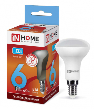 Лампа светодиодная LED-R50-VC 6Вт рефлектор 4000К нейтр. бел. E14 530лм 170-265В IN HOME 4690612024264 Лампа светодиодная LED-R50-VC 6Вт рефлектор 4000К нейтр. бел. E14 530лм 170-265В IN HOME 4690612024264