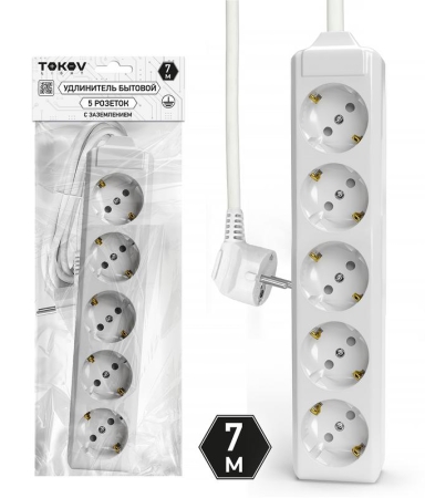 Удлинитель 5х7м с заземл. 10А 3х1.5 TOKOV LIGHT TKL-C01-BU5-7-1.5-Z Удлинитель 5х7м с заземл. 10А 3х1.5 TOKOV LIGHT TKL-C01-BU5-7-1.5-Z