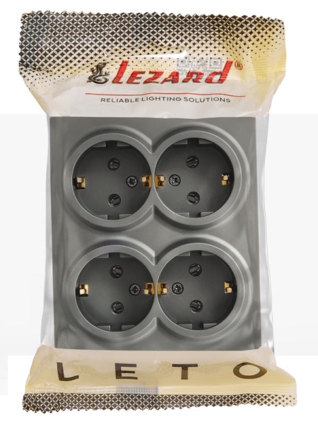 Розетка 4-мест. с заземл. LETO закрытый корпус ПБТ платина LEZARD 752-3500-127BDP