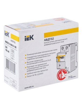 Выключатель автоматический дифференциального тока 2п (1P+N) C 40А 100мА тип A 6кА АВДТ-32 KARAT IEK MAD22-5-040-C-100
