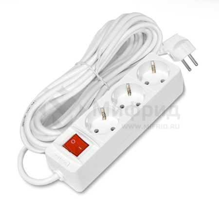 Удлинитель 3х7м с заземл. 16А IP20 3.5кВт ПВС 3х1 с выкл. бел. DOMTOK 2383