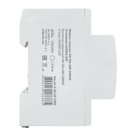 Контактор модульный КМ 25А 4NO 230В AC (2 мод.) AVERES EKF km-av-2-25-40-230V Контактор модульный КМ 25А 4NO 230В AC (2 мод.) AVERES EKF km-av-2-25-40-230V