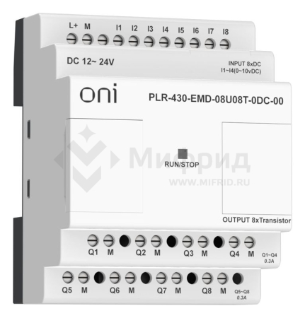 Модуль расширения входов выходов ПЛК 430 4 DI 4 UI (0-10В/DI) 8 TO 24В DC ONI PLR-430-EMD-08U08T-0DC-00